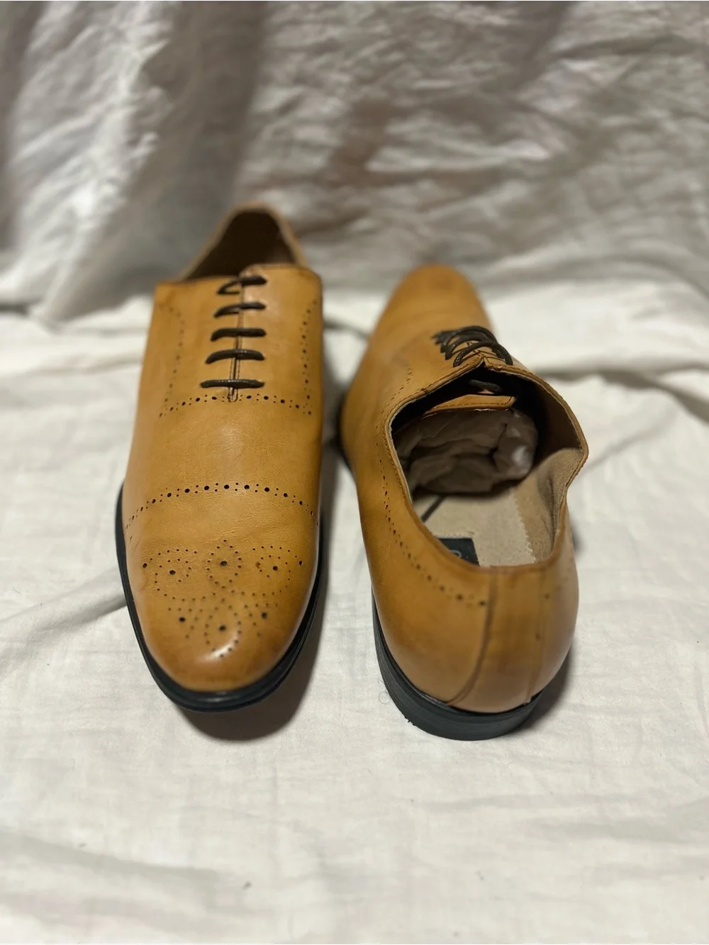 Adolfo Tan Leather Lace-Up Oxford Dress Shoes